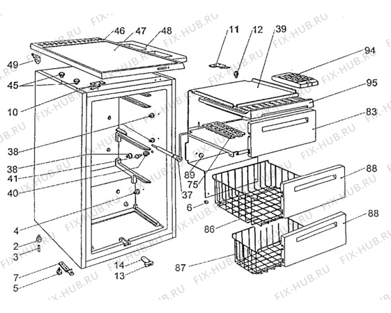 Взрыв-схема холодильника Tricity Bendix 125FE - Схема узла Cabinet + furniture (extra)